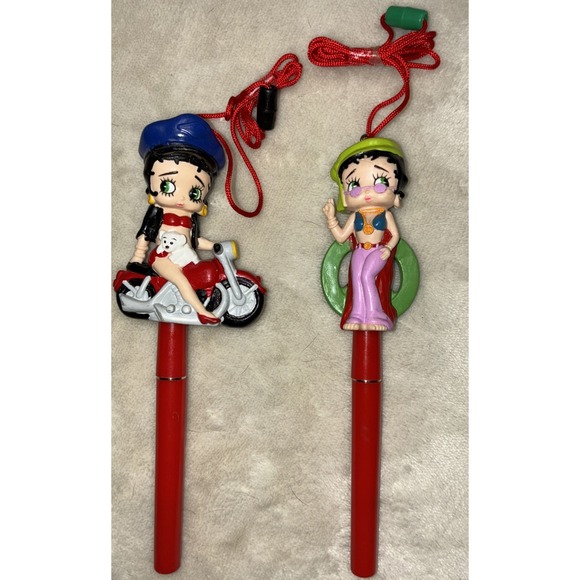 Vintage Betty‎ Boop Collectors Pen Topper And Pen Lot Of 2 Biker Peace Sign 1994 - Picture 3 of 15
